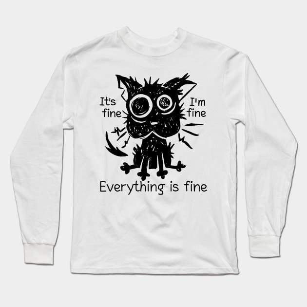 Stressed cat funny Long Sleeve T-Shirt by FunSillyShop